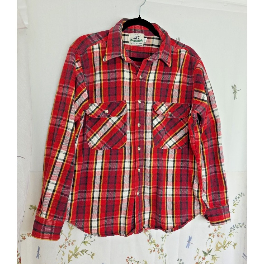 Vtg Van Heusen Flannel Shirt Mens Large Cholo Grunge‎ Red Plaid Lumberjack 90s